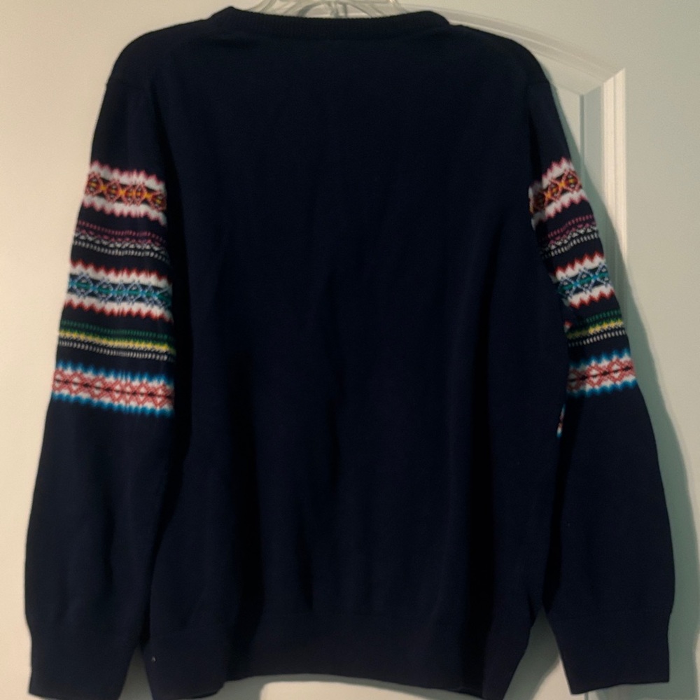 GAP Women's Navy Multicolor Christmas Holiday Crew Neck Detailed Sweater - Picture 7 of 7